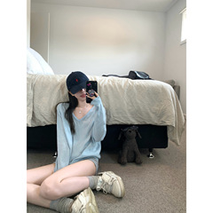 YUYUREAL 具象松弛 宽松柔软v领针织衫上衣女春秋季内搭打底衫