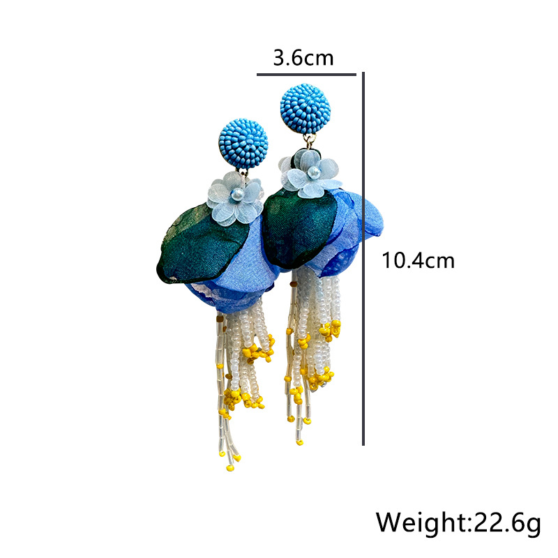 24g Weight Drop Earrings Classification 1 Pair Quantity 1 Pair Simple Style Flower Patchwork Cloth Seed Bead Drop Earrings