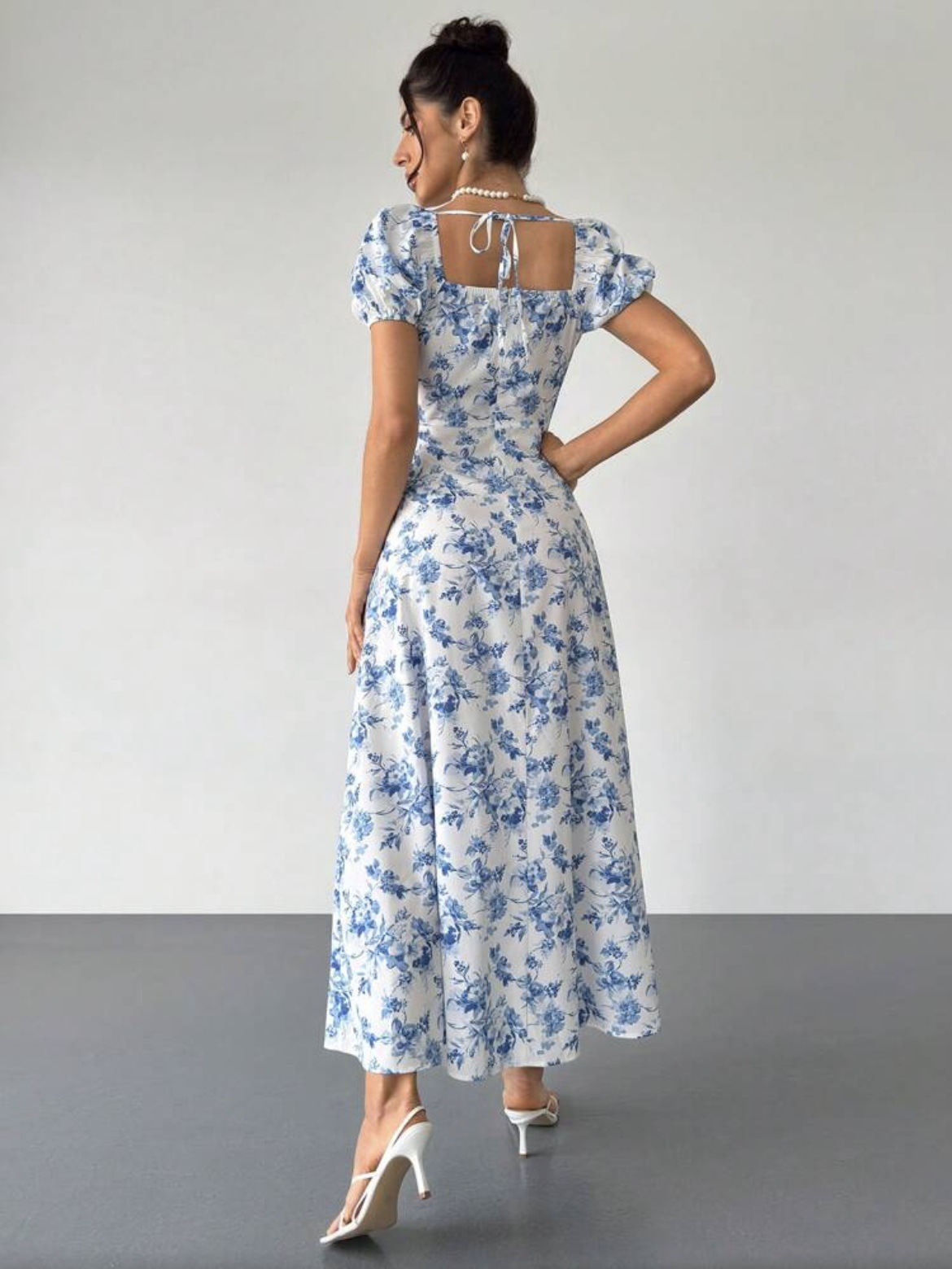 Women's Floral Print Short Sleeve Bodycon Flared Maxi Dress – Slim Fit Casual Summer Gown_ecoleips.com