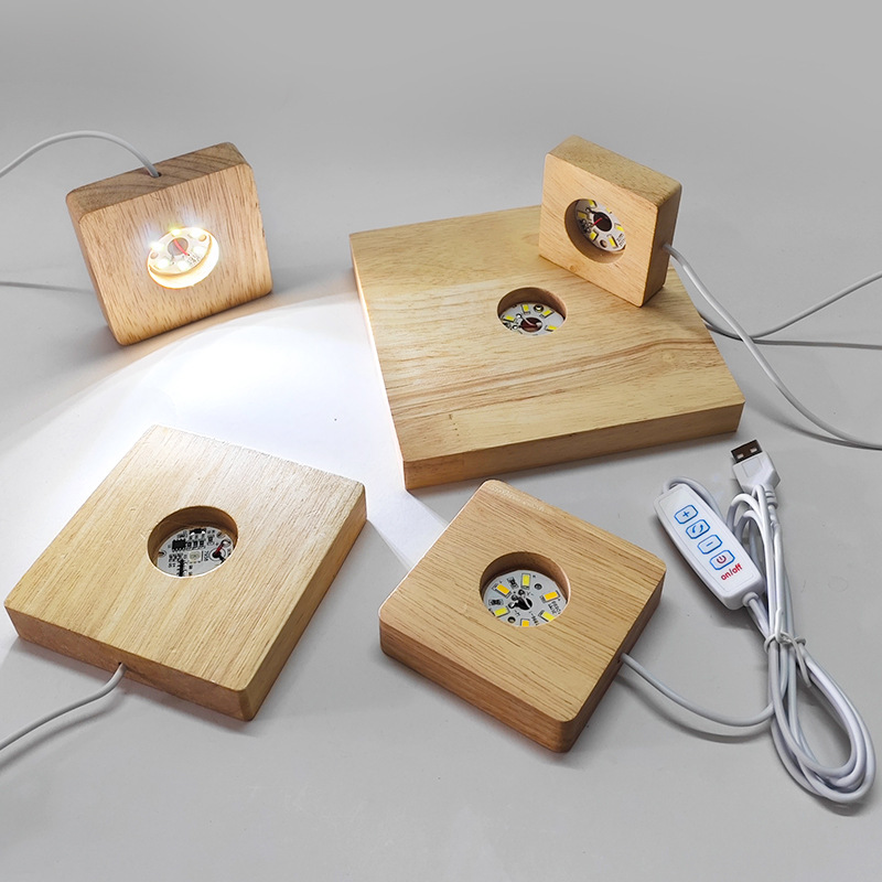 사각형 단단한 나무 빛나는베이스 led 나무 밤 빛 크리스탈 공 램프 홀더 크리 에이 티브 diy 아로마 테라피 공예 장식품