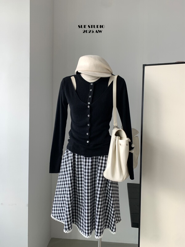 SUE十三行叠穿气质假两件针织衫女秋季新款韩系修身显瘦上衣37120|undefined