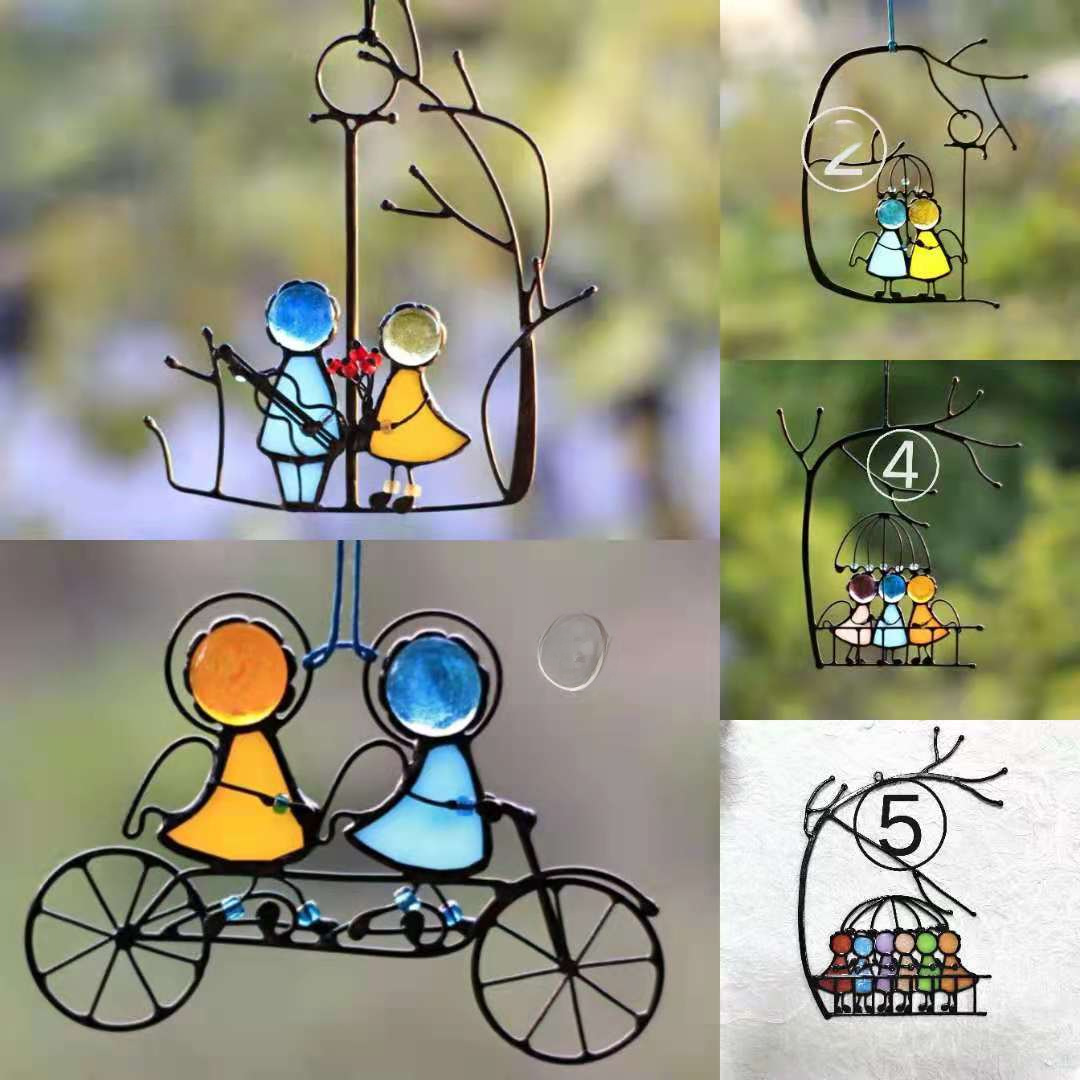 源頭工廠跨境情人節新款Suncatcher 彩色藝術窗掛件情侶裝飾禮物