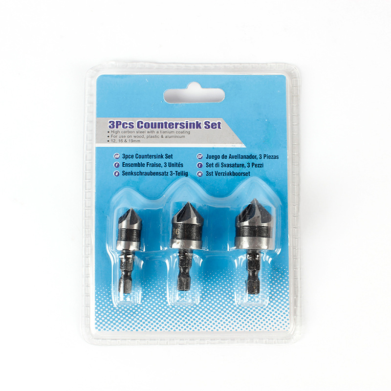 Venta al por mayor dispositivo de achaflanado de 5 cuchillas agujero de carpintería de acero al carbono de 90 grados Dispositivo de achaflanado mango hexagonal desbarbado carpintería taladro de cabeza avellanada