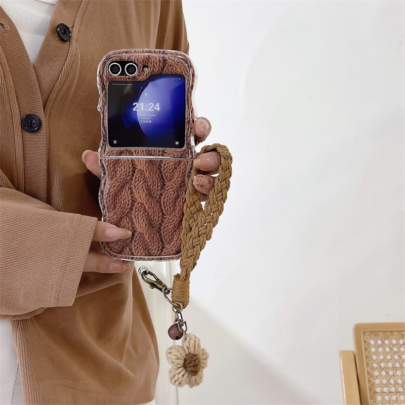Korean style twist sweater for Samsung zflip5 folding phone case GalaxyZflip3/4 generation woven hand rope_voghion.com