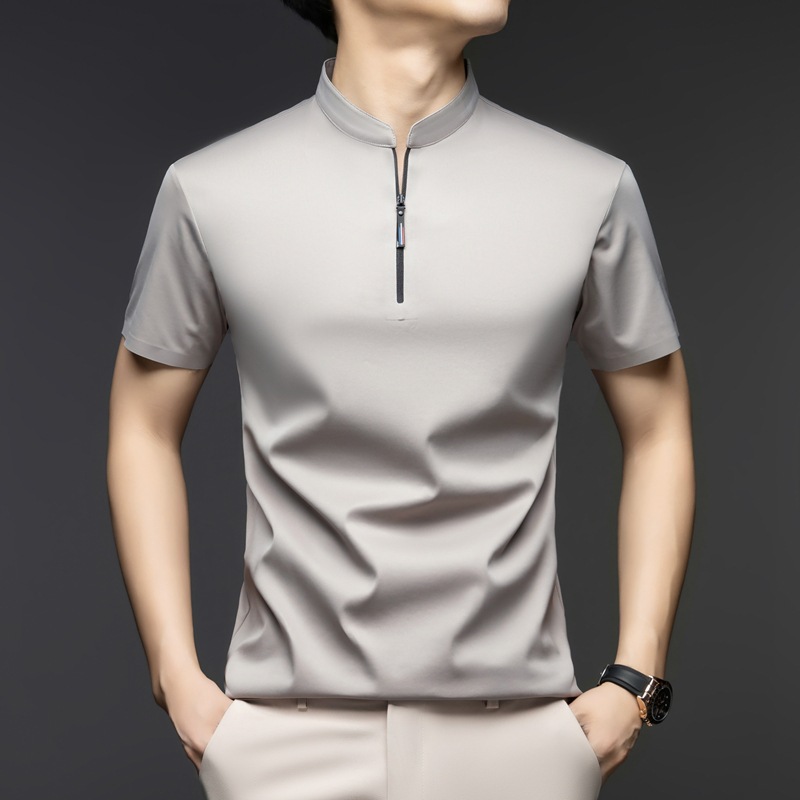 Stand Collar Short Sleeve T-Shirt Men 2025 Summer New Men's Zipper Polo Shirt Men's T-Shirt Wholesale