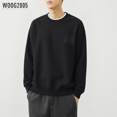 WOOG2005立体黑色字母印花长袖圆领卫衣男2025春秋季新款百搭上衣