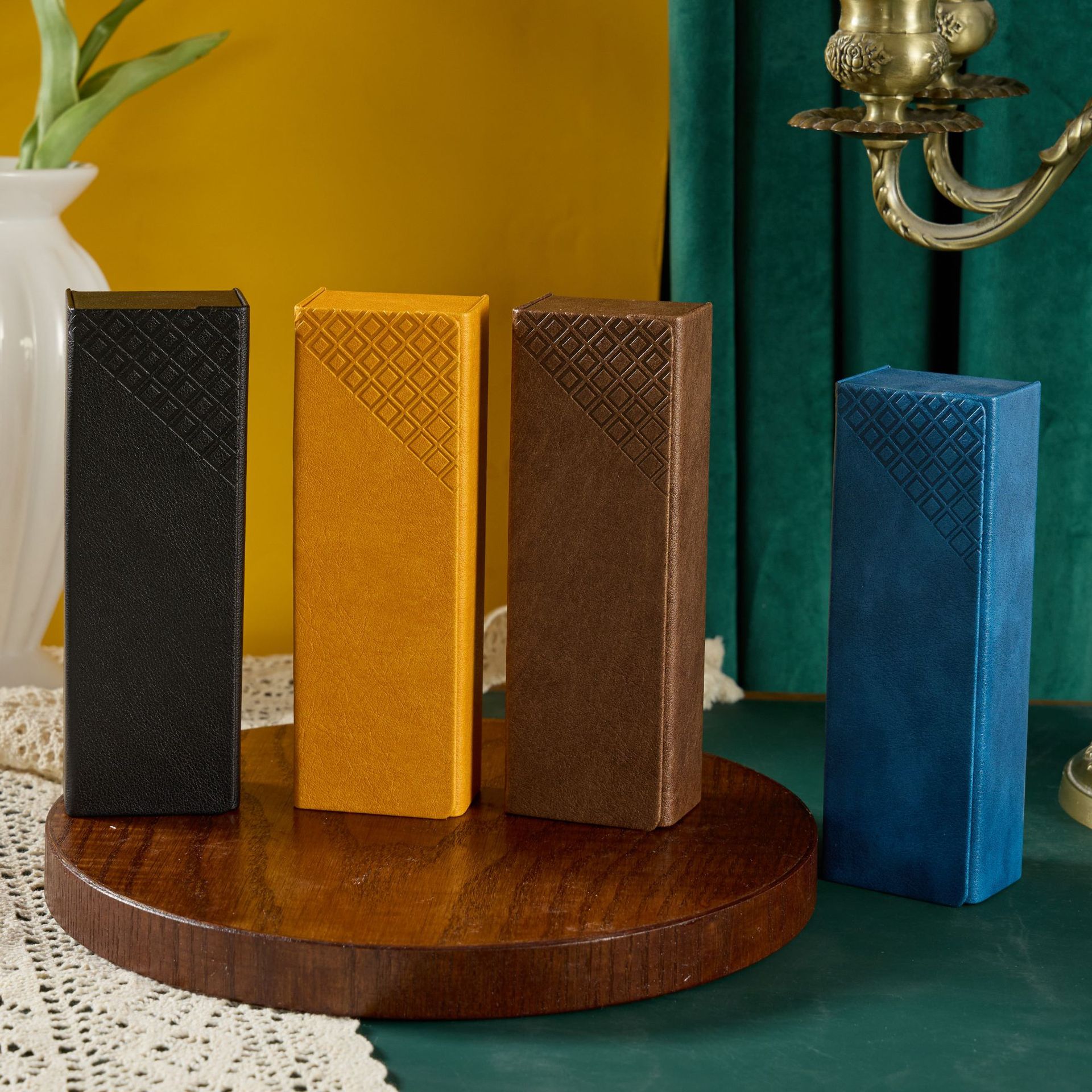 眼镜盒PU压变近视镜墨镜抗压光学镜盒简约商务手工学生方形眼镜盒