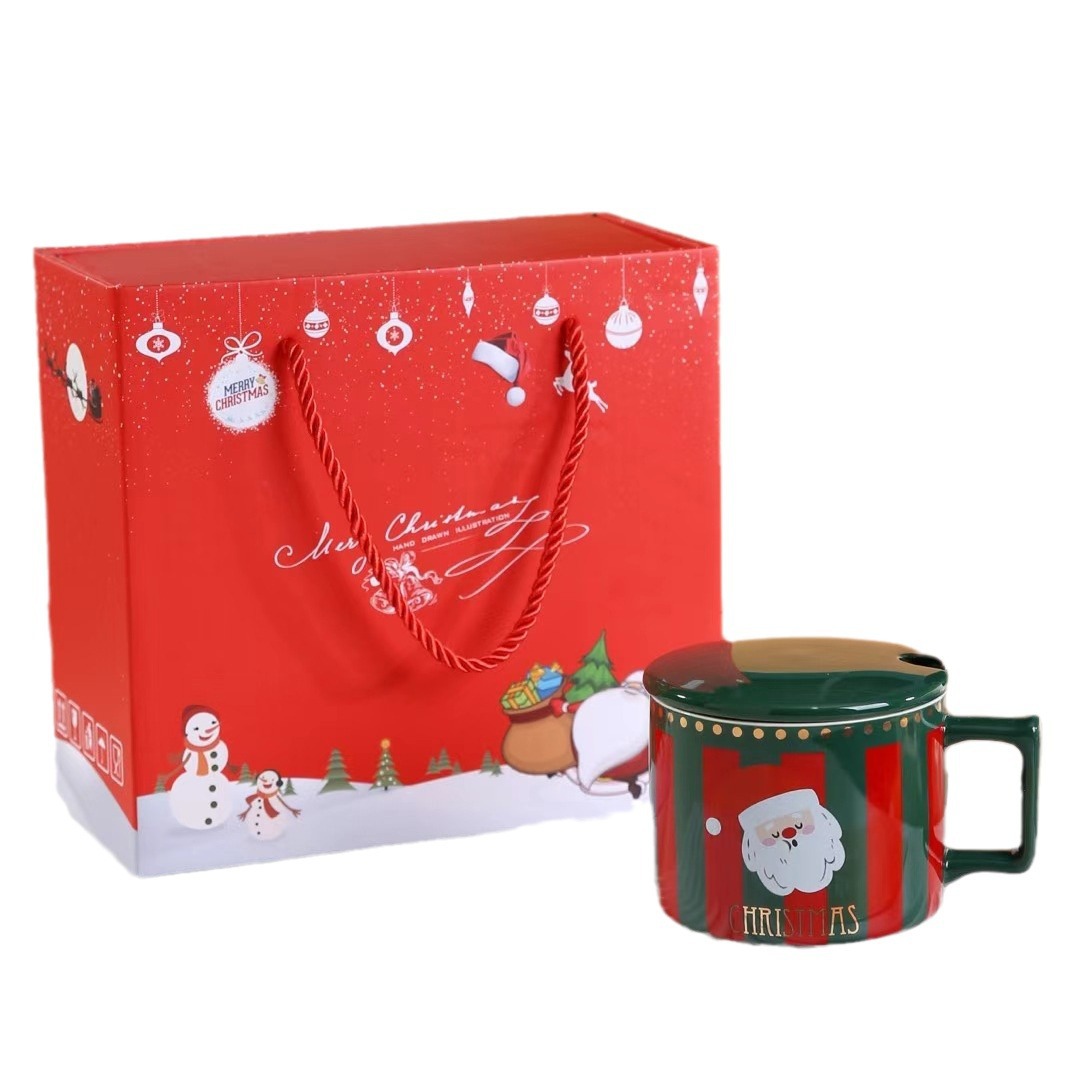 Regalo creativo de la taza de Papá Noel con la cuchara de la tapa Caja de regalo de la taza de café de la Navidad taza de consumición de aspecto alto