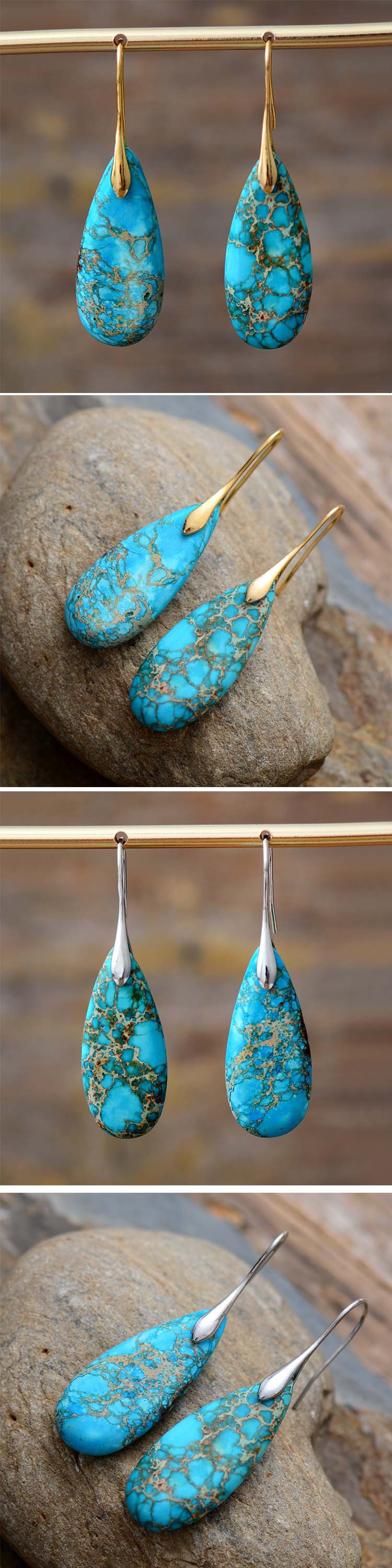 1 Pair Retro Water Droplets Emperor Stone Drop Earrings display picture 2