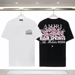 In Stock Wholesale AMIRI Pink Bones Digital Print T-Shirt Unisex Pure Cotton Double Yarn Heavyweight Short Sleeve