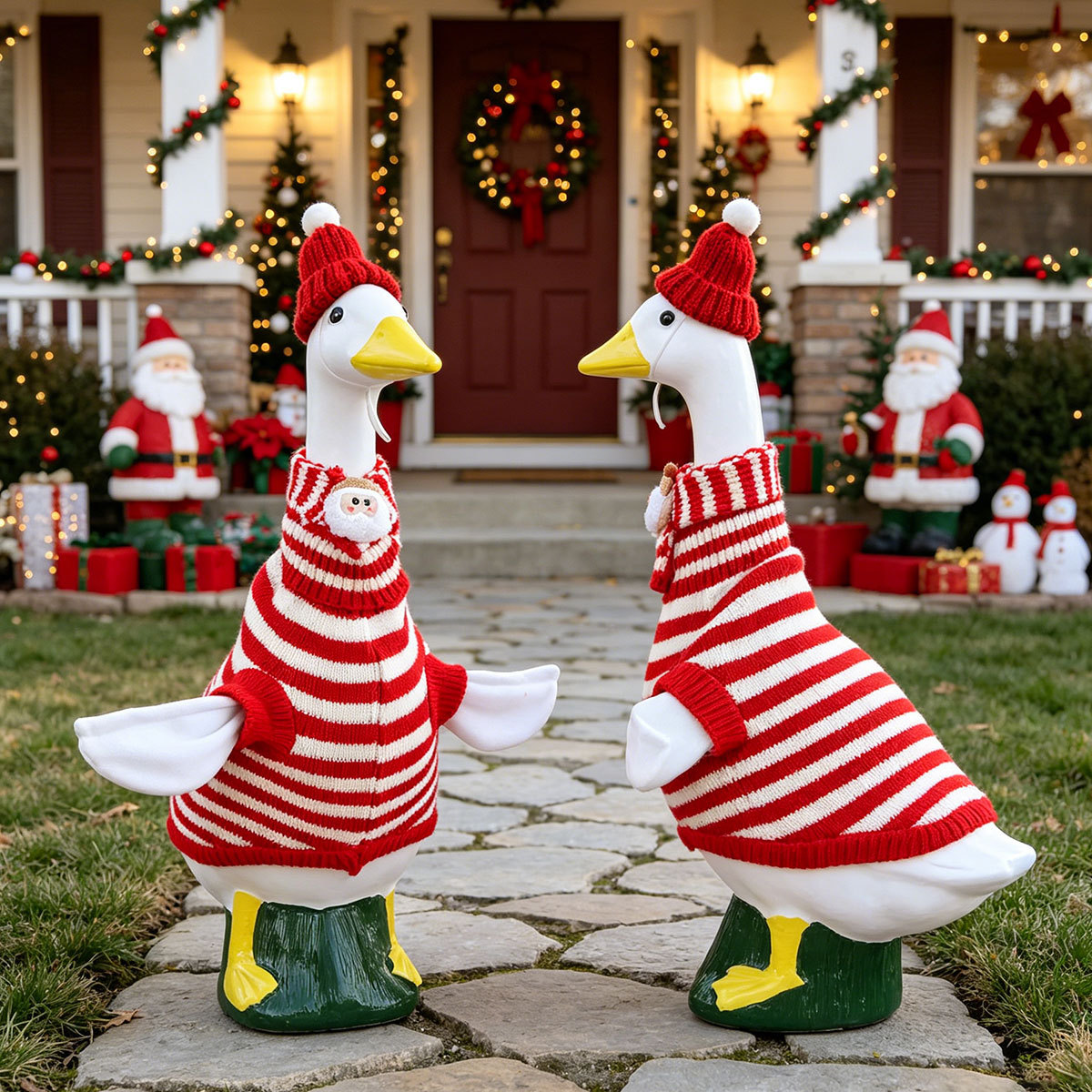 Navidad porche gansos ropa 23 pulgadas gran gansos blancos suéter de punto sombrero bufandas set de decoración de Navidad comercio exterior