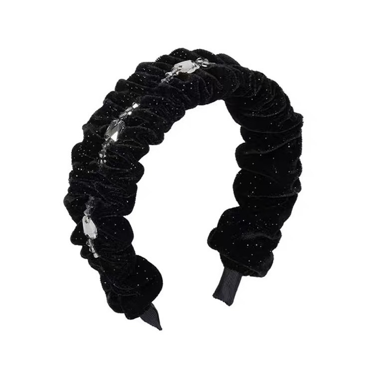 New Korean version of high-grade crystal hair clip headband female pleated velvet delicate headband all match the outer starting headband