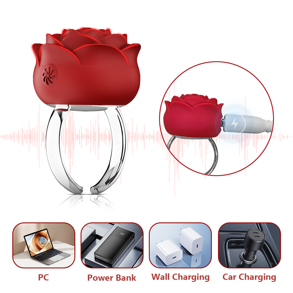Rose Vibrating Ring 10-Frequency Silicone Couples Massager with Clitoral Stimulation — detail image 9