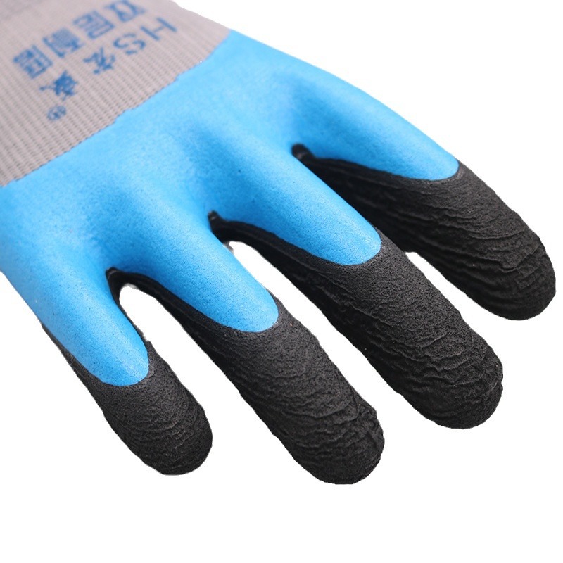 Hongsheng espuma de látex de goma de nylon inmersión resistente al desgaste antideslizante guantes de trabajo para el sitio de construcción al por mayor
