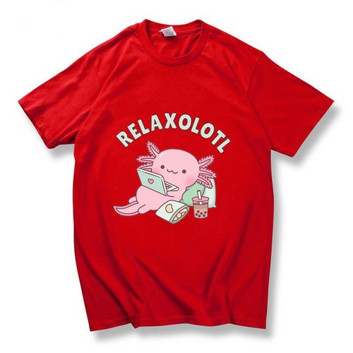 Summer Axolotl Boba Milk Tea T-Shirt for Men and Women, Casual Sports T-Shirt, Couple's Cotton Short Sleeve