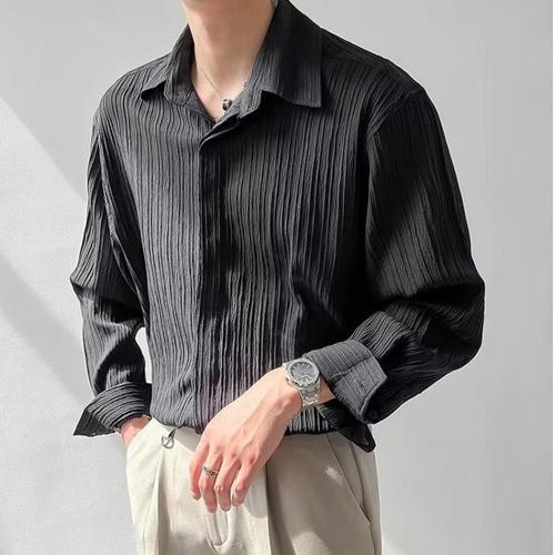 Texture Upgraded Long-Sleeve Striped Shirt for Men: Loose, Casual, and Trendy, with Korean Style, Iron-Free, Perfect for Autumn