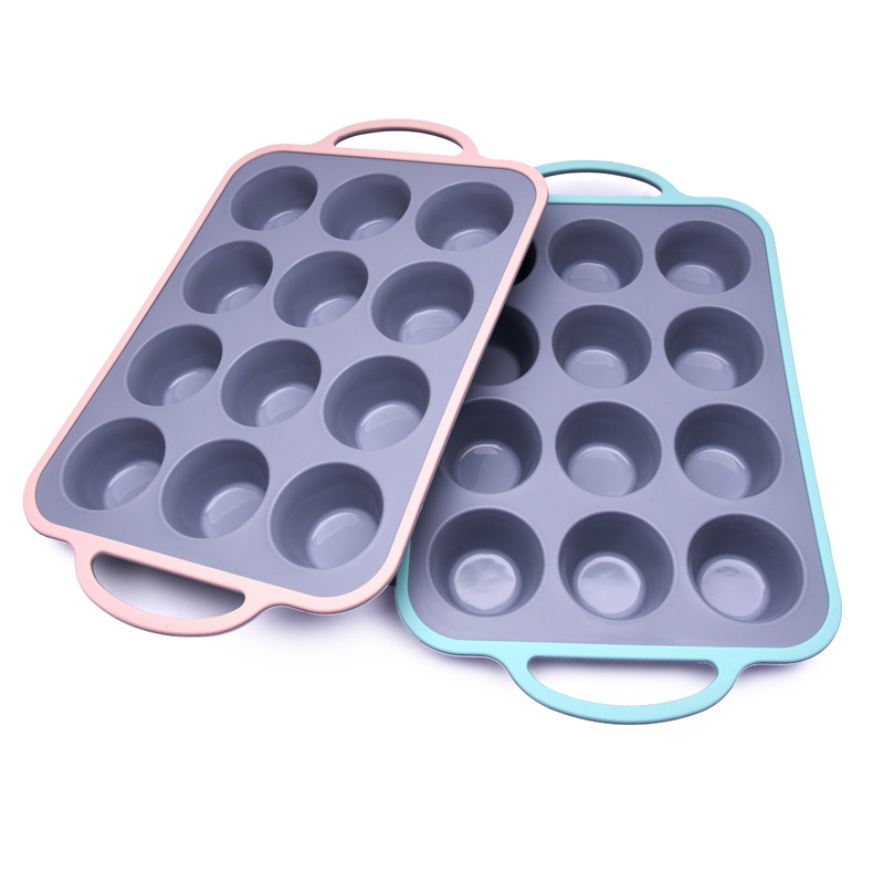 New Two-Color Non-Stick 12-Piece Cylindrical Cake Mold Baking round Silicone Cake Mold Baking Tray Oven Utensils