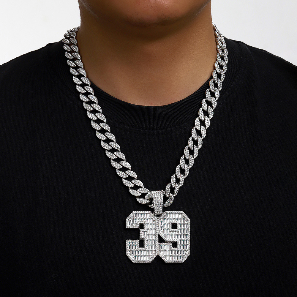 Transfronterizos para Europa y los Estados Unidos collares de hip-hop, collares de diamantes de Cuba exagerados, números 39 gráficos collares de diamantes al por mayor