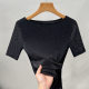 Mid-sleeve T-shirt Women's 2024 New Women's Elegant off-shoulder Bright Silk Mesh Stylist Small Shirt Umbrella Tight Waist Top