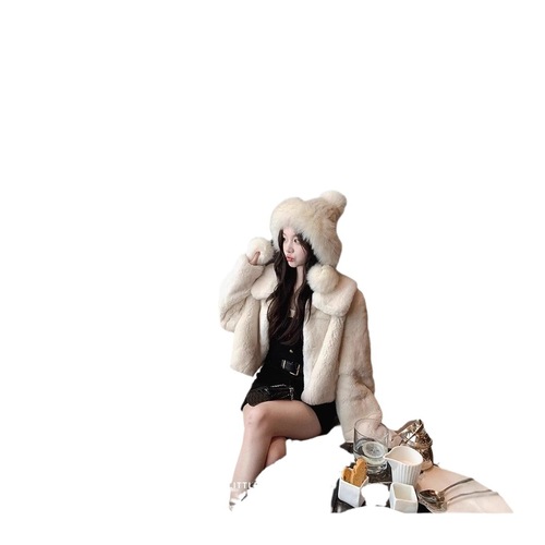 Small Tall Autumn and Winter Eco-Friendly Leather Plush Rabbit Hair Women's Coat Plus Size Short Plush Winter Coat Youth Style