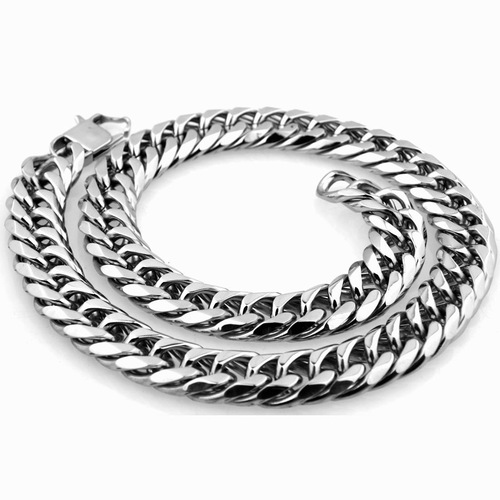 8/10/12/14mm men's titanium steel stainless steel double buckle six-sided grinding necklace thick chain Cuban chain thick chain