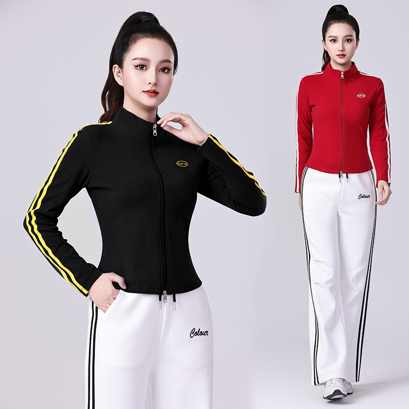 2025 Square Dance Clothing Fitness Sports Top Autumn and Winter Fleece-Lined Full Zipper Long Sleeve Stand Collar Outdoor Sports Jacket