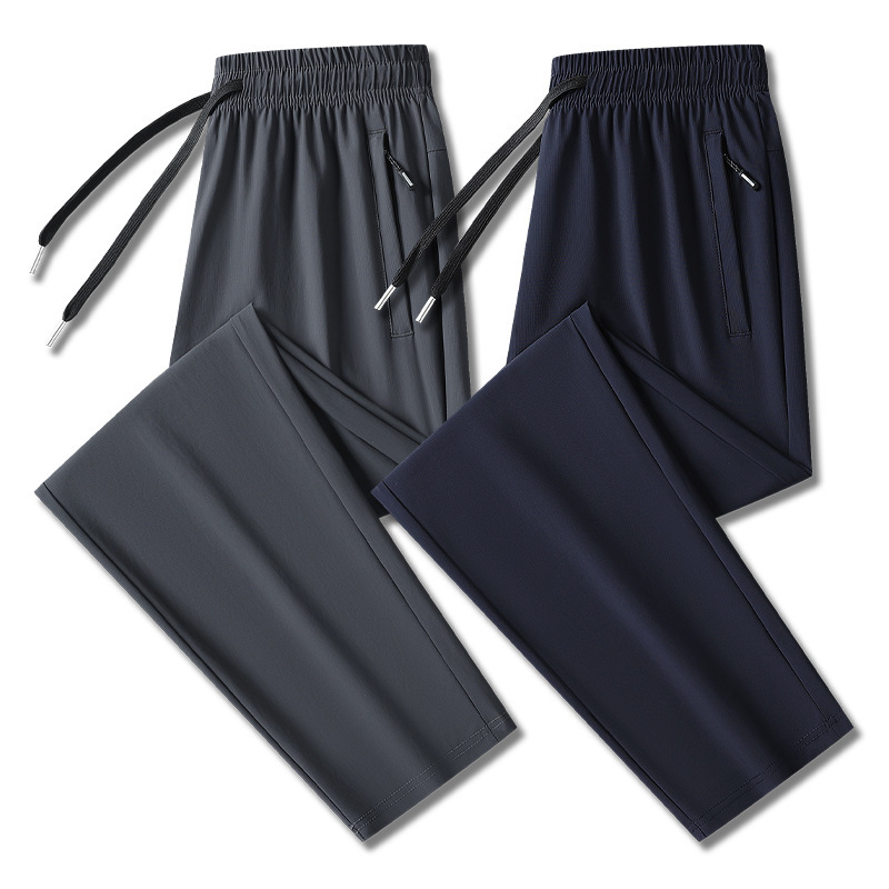 Ice Silk Pants Men's Summer Thin Air Conditioning Pants Sports Quick-drying Breathable Casual Pants Loose plus size Straight Pants