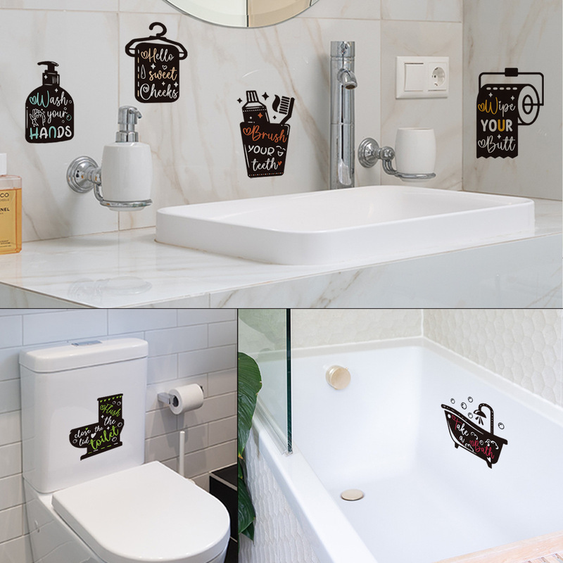 MS1543 creative bathroom logo wall stickers bathtub sink bathroom background decoration self-adhesive wall stickers wholesale