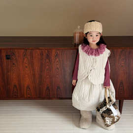 2025冬季新款童装 韩版童装 女童夹棉马甲+棉裙 儿童夹棉套装