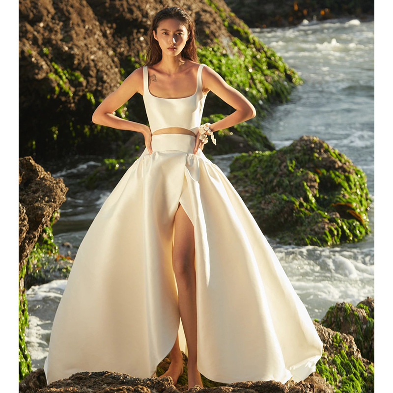 Verano de comercio exterior europeo y americano vestido transfronterizo color sólido moda elegante simple correa boda noche vestido banquete al por mayor