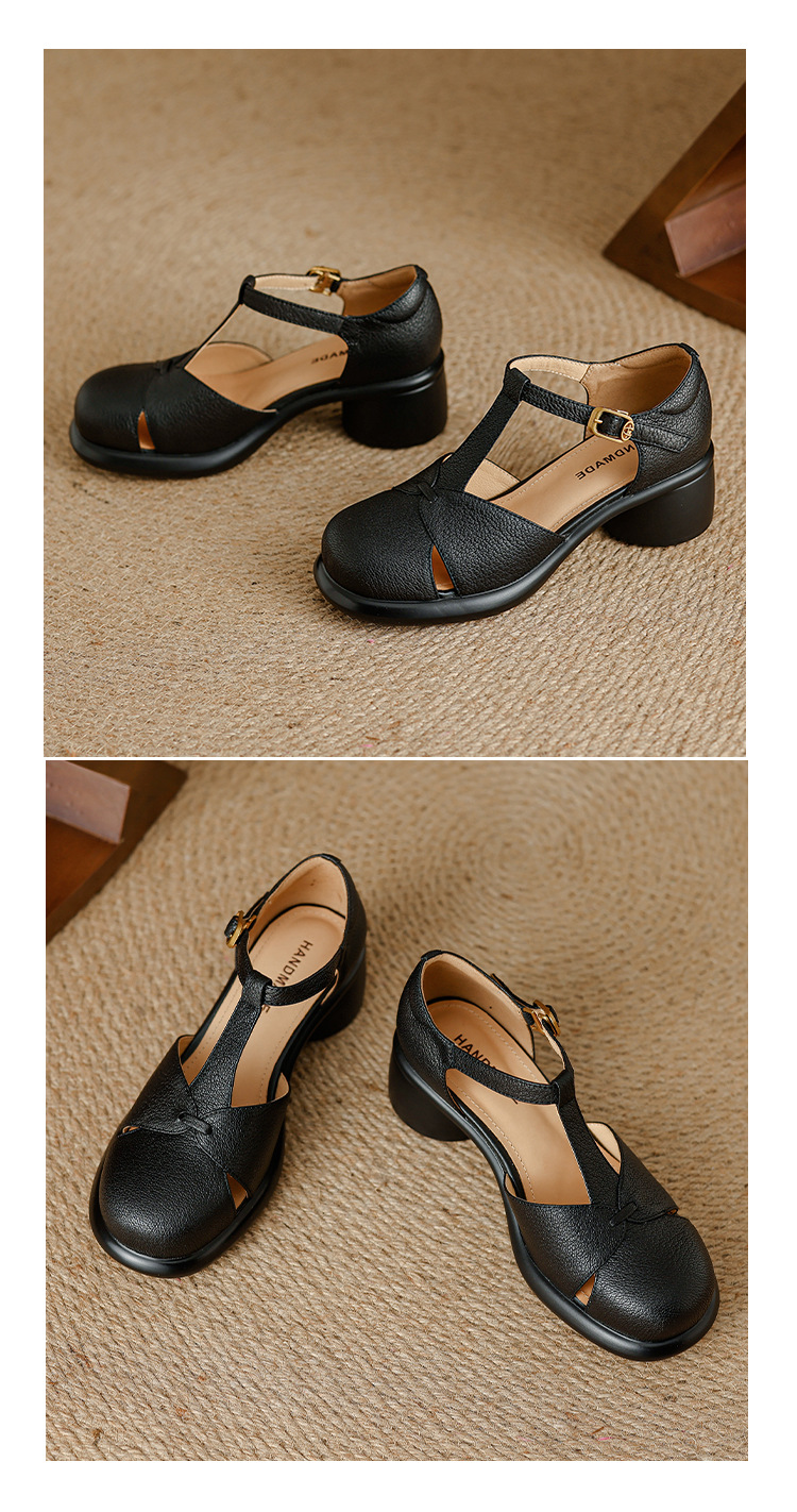 Sandal nữ bao đầu gót vuông đế dày 5cm phong cách ngoại thương — Màu đen chi tiết 15