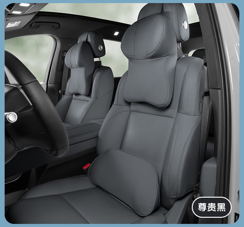 Pu Nappa Leather Car Headrest Memory Foam Breathable Rebound Car Seat Backrest Four-Season Universal Lumbar Pillow