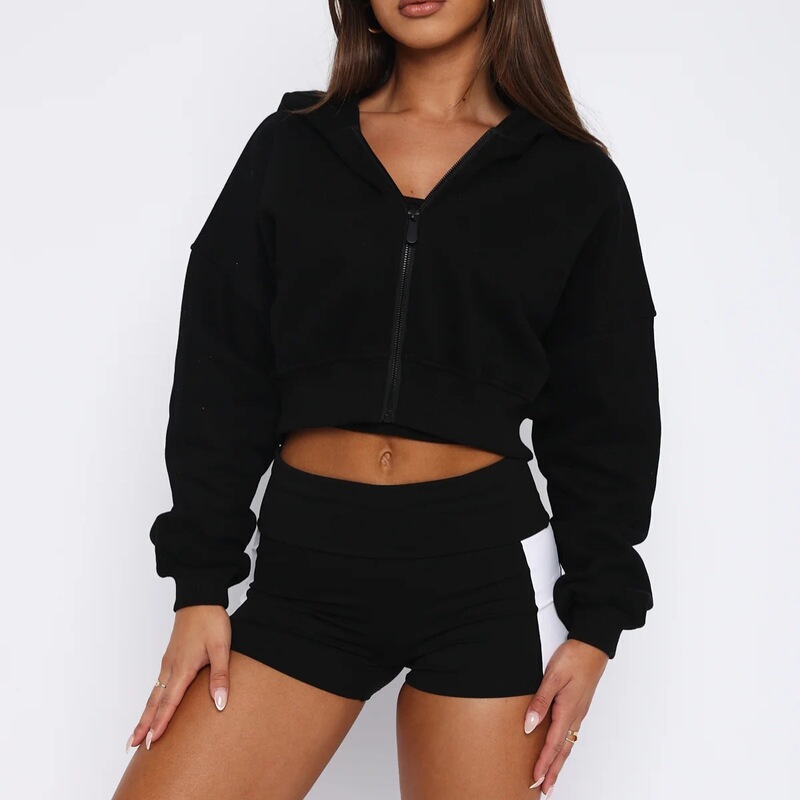 Cross-Border European and American Foreign Trade Women's Clothing Amazon Independent Long-Sleeve Loose Casual Hooded Drawstring Zipper Sweatshirt Top Cross-Border European and American Foreign Trade Women's Clothing Amazon Independent Long-Sleeve Loose Casual Hooded Drawstring Zipper Sweatshirt Top
