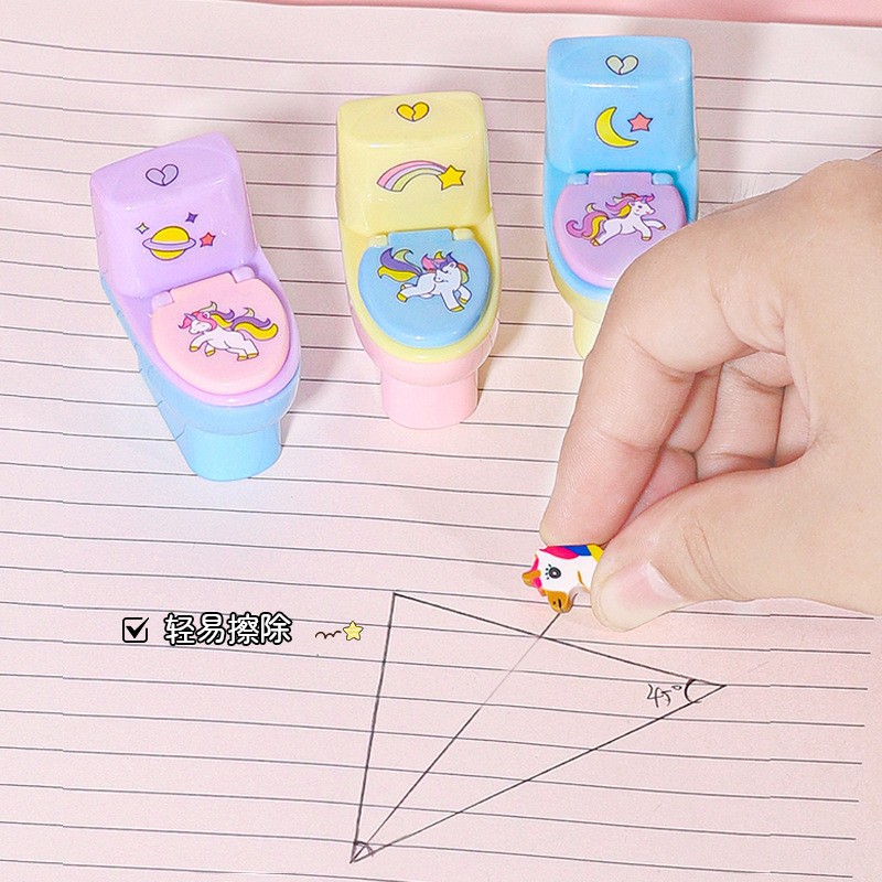 Sacapuntas inodoro con goma animal cartoon, regalo papelería creativa para estudiantes aprendizaje.