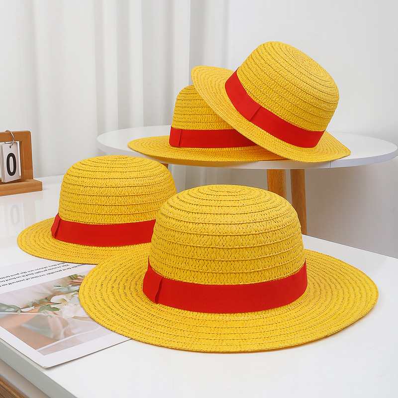 One Piece Luffy Straw Hat Men's Cross-border Hot Selling Fashion Yellow Sun Hat Foldable Lightweight Sun Protection Hat