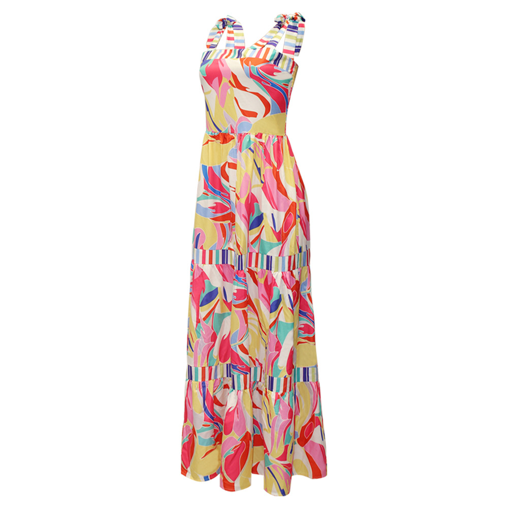 Loose Version Printing Pattern Summer Season Wholesale Women'S Casual Printing Patchwork Printing Daily Square Neck Sleeveless Swing Dress