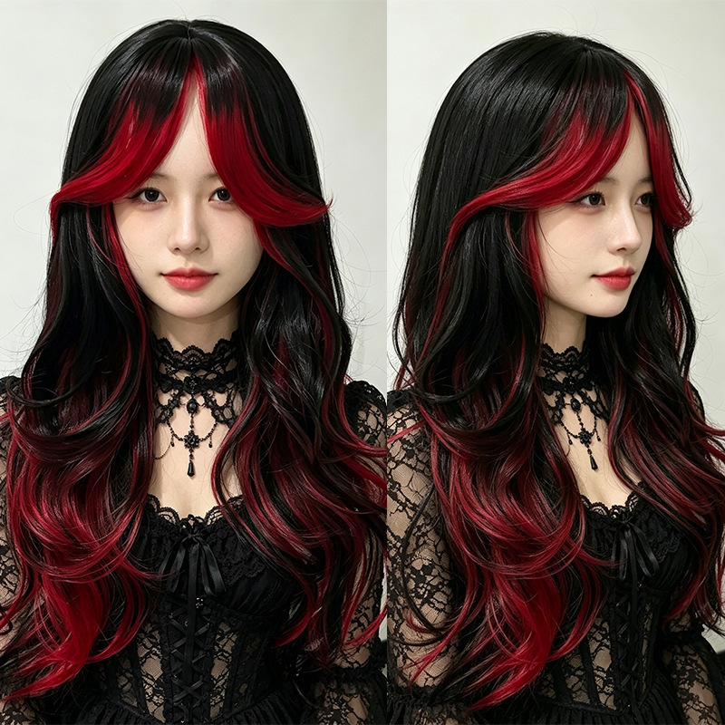 Cross-Border Halloween Black and Red Gradient Long Curly Wig Witch Vampire Cosplay Party Wig Female Full Head Wig Cross-Border Halloween Black and Red Gradient Long Curly Wig Witch Vampire Cosplay Party Wig Female Full Head Wig