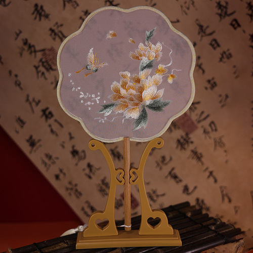 Double-sided embroidered round fan, ancient fan, round embroidered fan, double-sided embroidered round fan, Su embroidered round fan, Hanfu dance fan