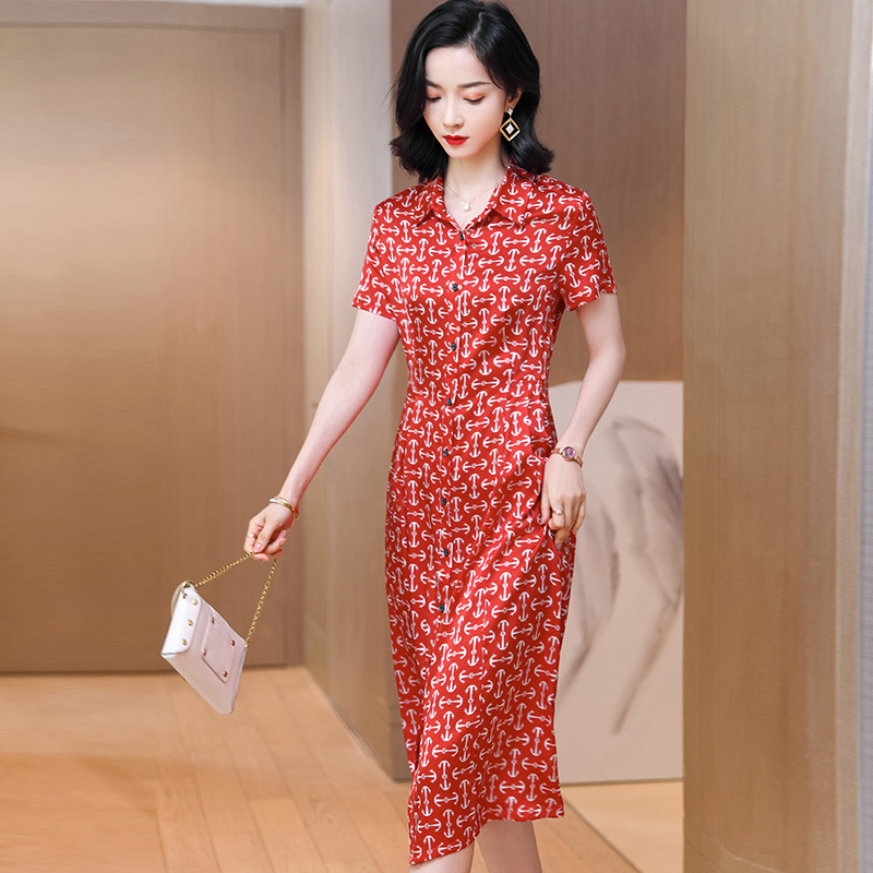 2331 Silk Dress with Shirt Collar Design, Silk Drape, New Summer Style, Elegant Retro Hong Kong Style Dress