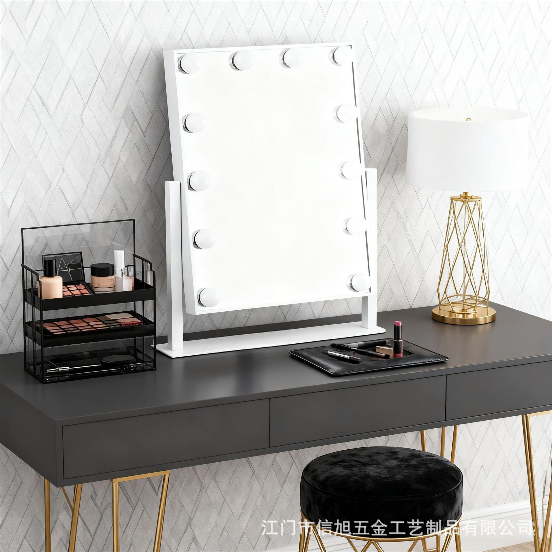 书桌镜子好莱坞化妆镜化妆师专用梳妆镜调镜光LED灯三色光调光