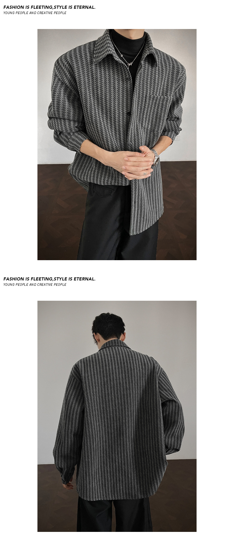 Camicia da uomo in stile retrò americano, con motivo a spina di pesce pesante, primavera autunno, di alta qualità, con colletto rovesciato_voghion.com