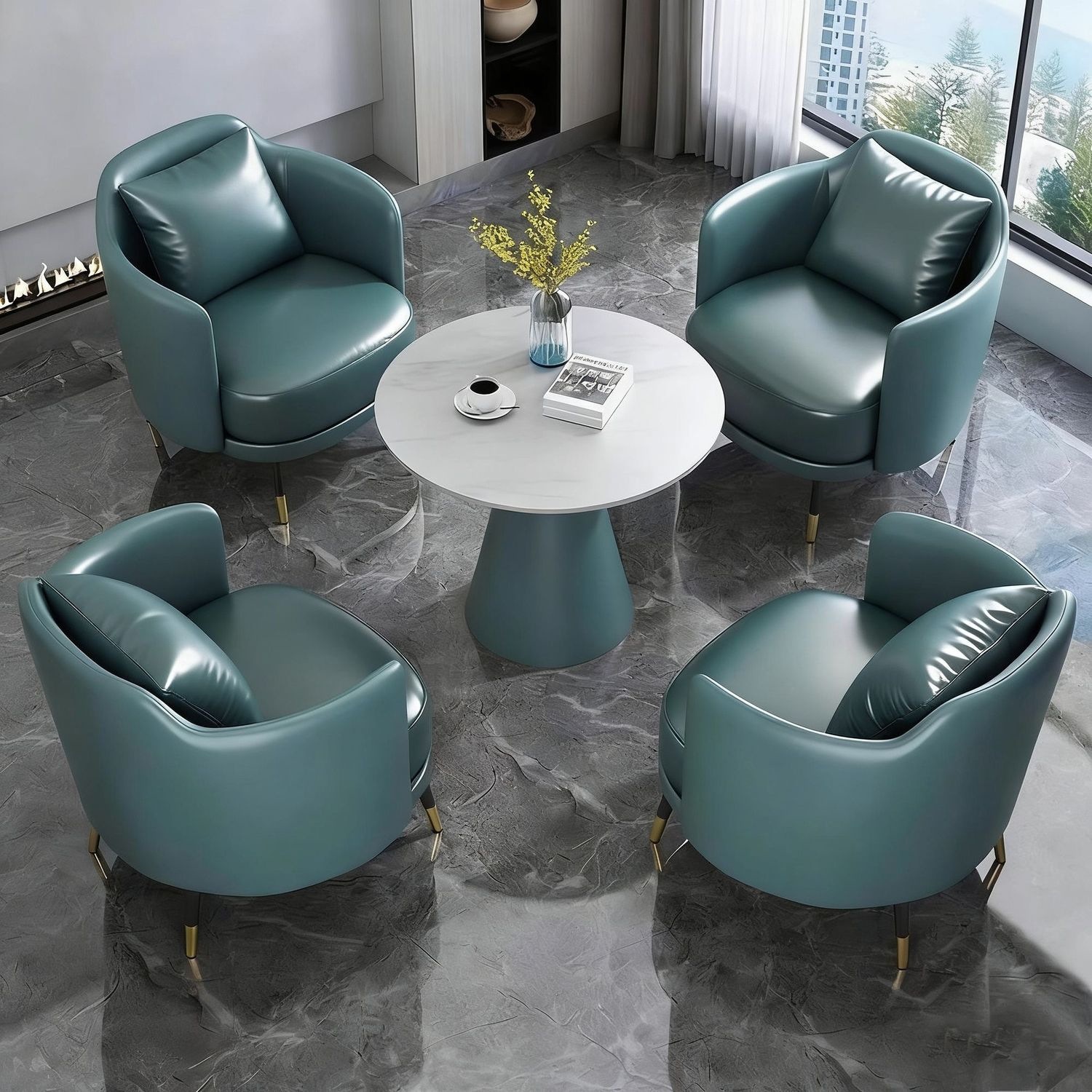 Simple Single-Person Sofa and Coffee Table Set for Leisure, Hotel Reception, Office, Sales Office, Meeting Table and Chairs, Beauty Salon