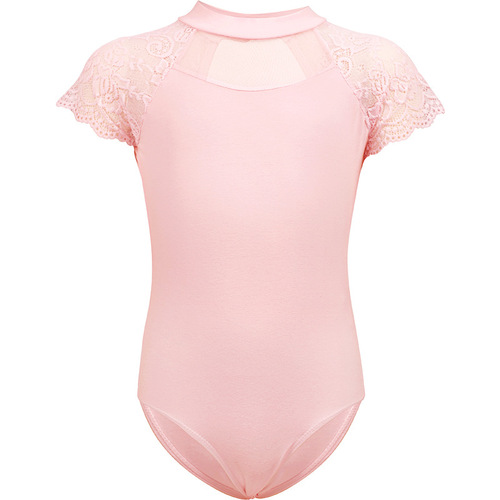 Children's dance clothing summer lace splicing soft mesh jumpsuit dance clothing girls ballet practice clothing