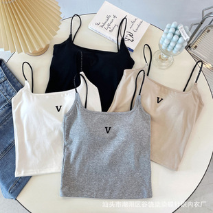Summer New Letter Embroidered Square Neck Versatile Camisole for Women with Breast Pads for Inner Wear and Outer Wear Slimming Back Top