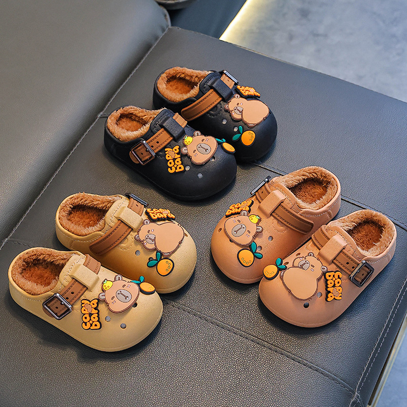 Zapatillas de algodón para niños Capibara, zapatillas de algodón para niños, niños, niñas y niños, cálidas y impermeables para el hogar, bolsas de tacones para niños, niños