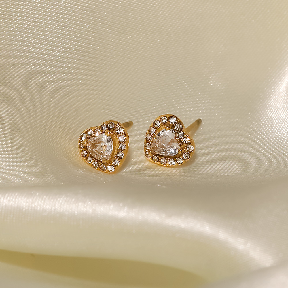 Fashion Heart Shape Stainless Steel Ear Studs Plating Zircon Stainless Steel Earrings