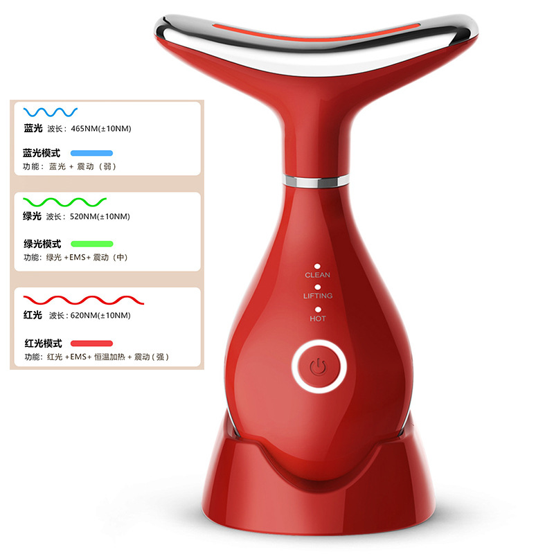 Nuevo producto Medidor de belleza para el cuello Medidor de patrón de cuello de masaje de vibración Plancha pequeña para levantar el cuello y la cara Instrumento de belleza de introducción de luz de color
