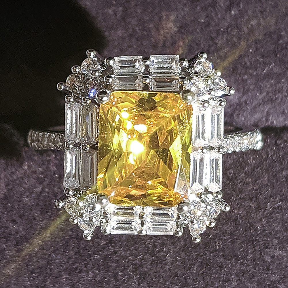 European and American Style Yellow Zircon Women's Engagement Wedding Banquet Micro-Inlaid Trendy Ring Hot Sale Amazon Supply R5832 Gold-Plated