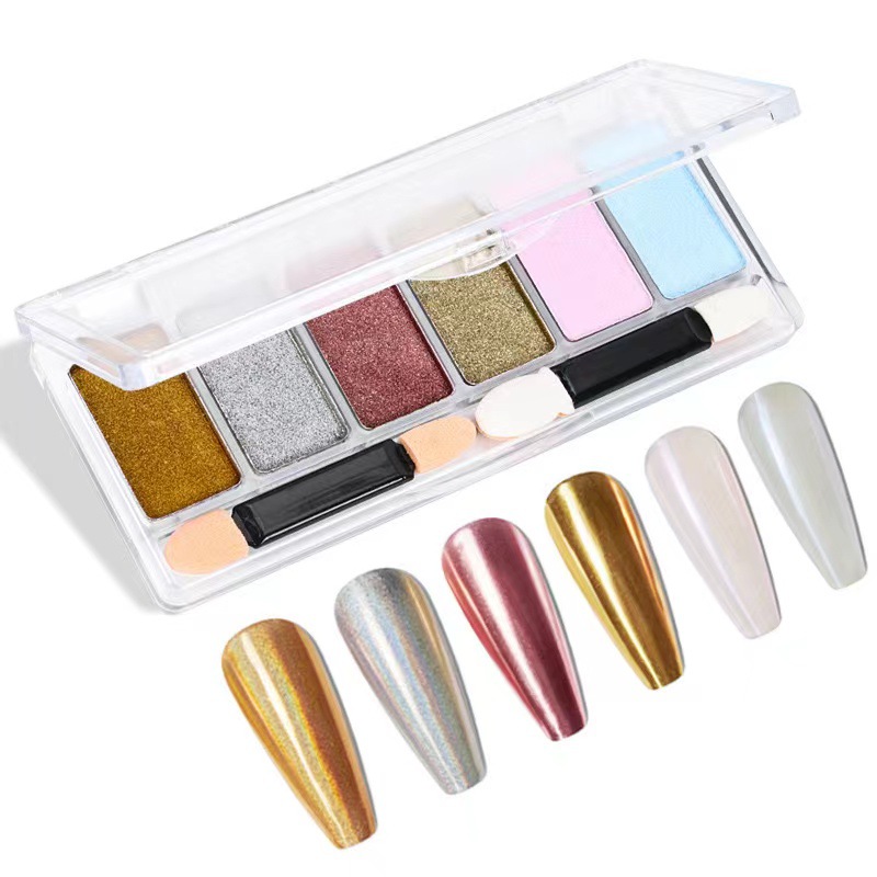 Uñas 6 color sólido mágico espejo polvo traje joyería sombra de ojos placa mágica espejo polvo láser sólido Hada Aurora polvo al por mayor