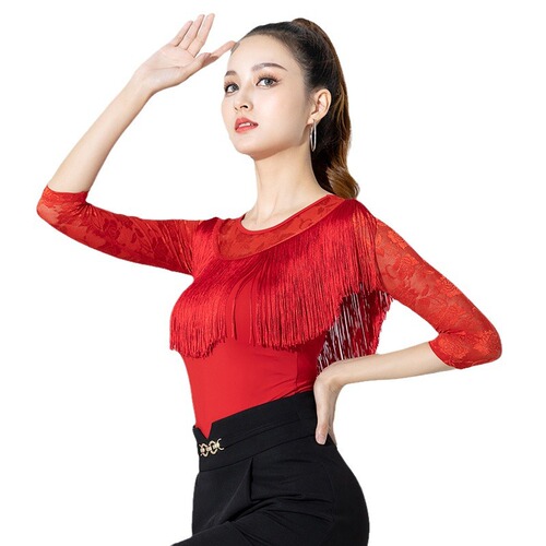 Latin dance tops for women  new national standard modern waltz social dance tassel one-piece practice clothing